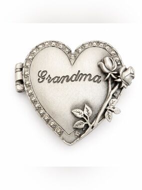 JJ Jonette Pewter Grandma Heart Brooch Pin Floral Engraved Sentimental Gift